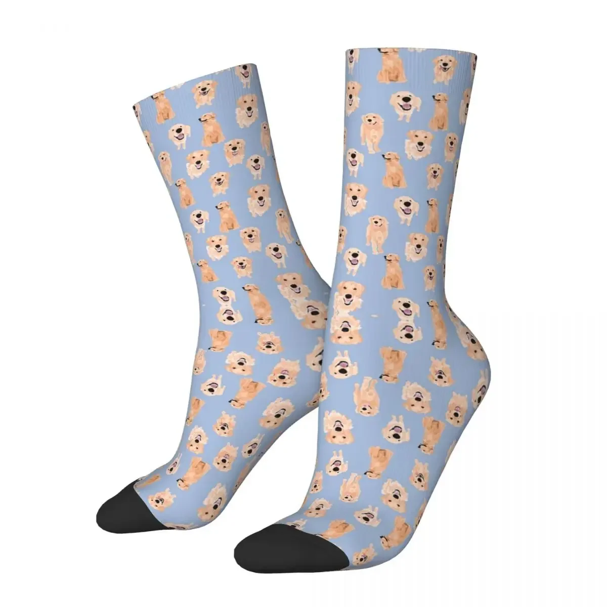 Golden Retrievers On Blue Socks Harajuku Sweat Absorbing Stockings All Season Long Socks Accessories for Man's Woman's Gifts