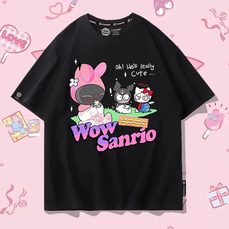 

Melody co-branded Short Sleeve T-shirt for Women Summer Sanrio Anime Printed Clothes for Girls Pure cotton T-shirt