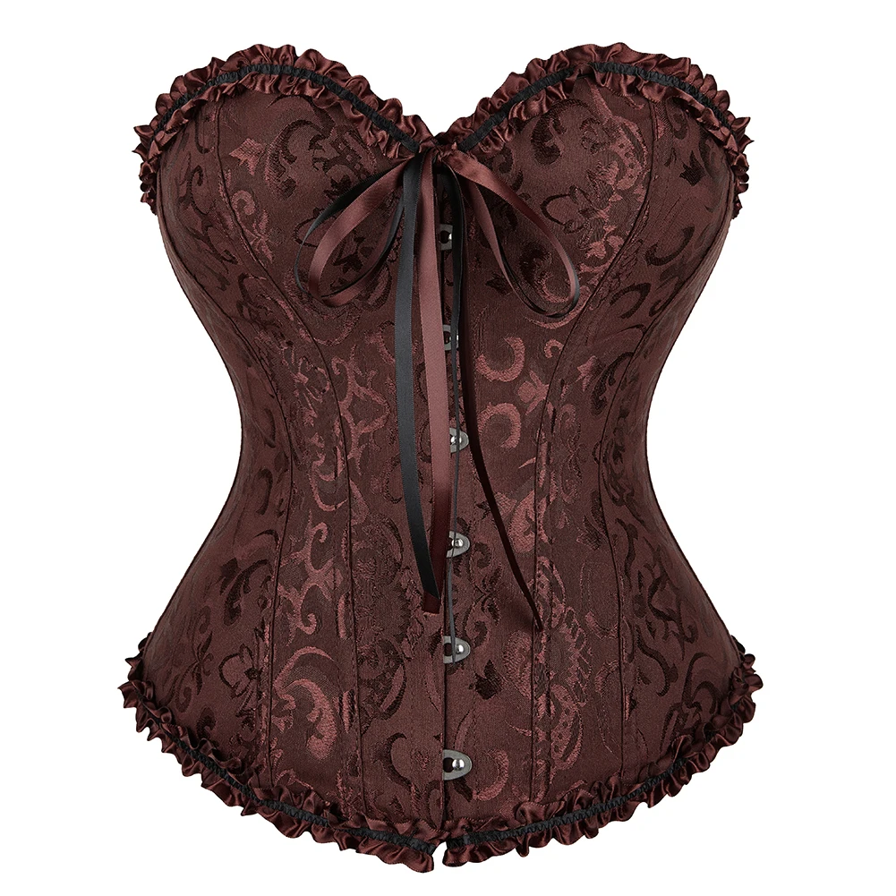 Corset Top Plus Size Women Bustier Sexy Lace Up Floral Overbust Lingerie Victorian Fashion Vintage Corselet Mujer Black Red