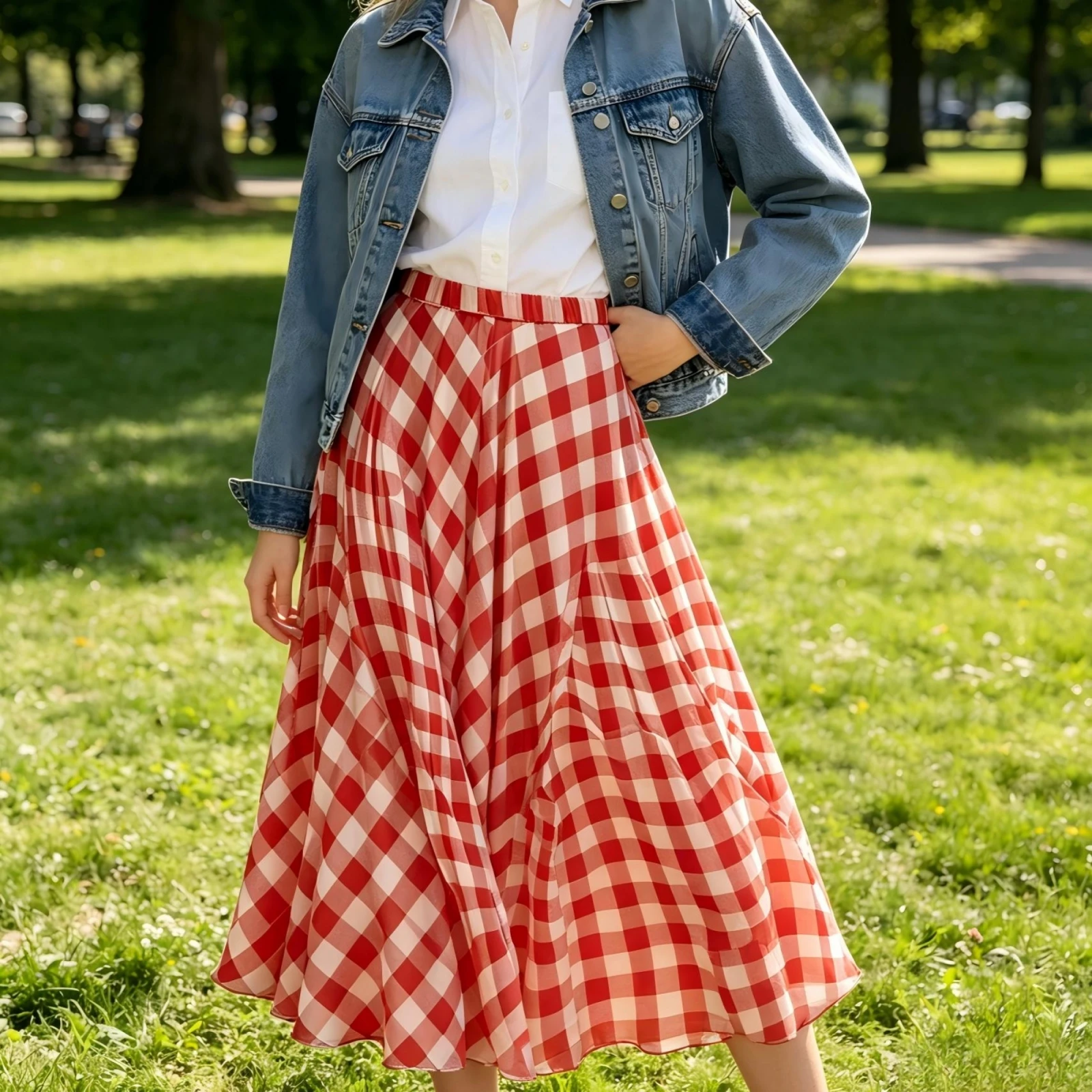 Women Summer Bohemian Plaid Print Long Skirts Retro Elastic Waist Flowy A-Line Beach Skirts