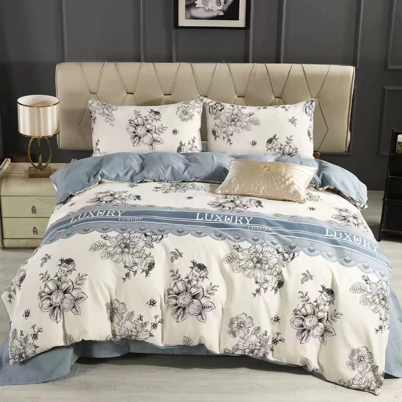 3/4pcs Luxury Floral Duvet Cover Set Grey Vintage Plant Flower Hotel Single Double Bedding Adult Bedroom Queen Comforter Covers