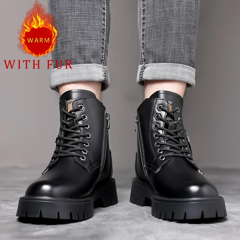 

Autumn and winter men's leather boots Fashionable casual and versatile style office Outdoor party motorcycle thick soled shoes