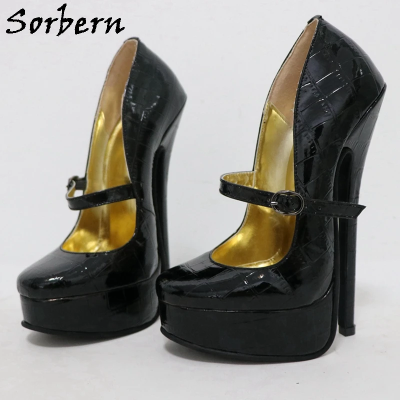 Sorbern Neon Green Women Pumps punta tonda Mary Janes 18Cm tacco alto tacchi a spillo piattaforma inclinata Sissy Boy Fetish Heeled