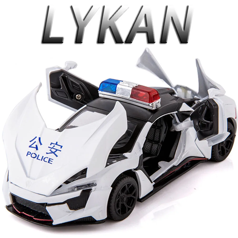 1:32 Lykan Hypersport Model Toy Cars Alloy Diecast Police Car Sound Light Pull Back Drzwi Otwarte Pojazdy Sportowe Prezenty dla Chłopców