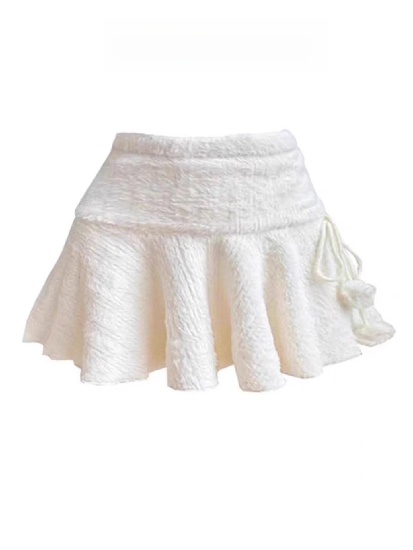 Sweet Pure Desire White Knitted Ruffle Hem A-Line  Skirt for Women Autumn Winter New Style Plush Half-length Skirt