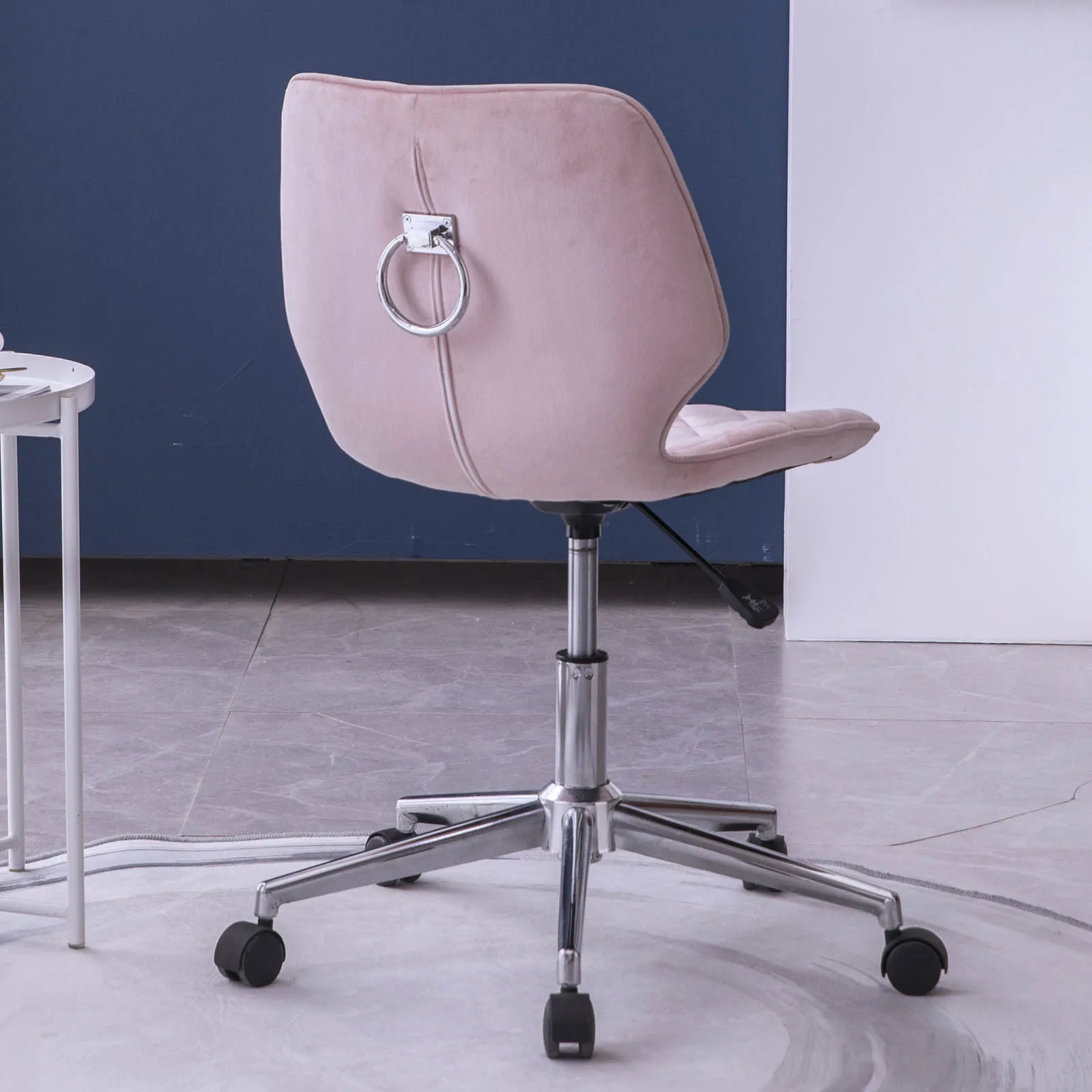 Cadeira de escritório Mid Back Modern Swivel Velvet Computer Desk Chair Com Pull Anel Retro e Moda Rosa [US-W]