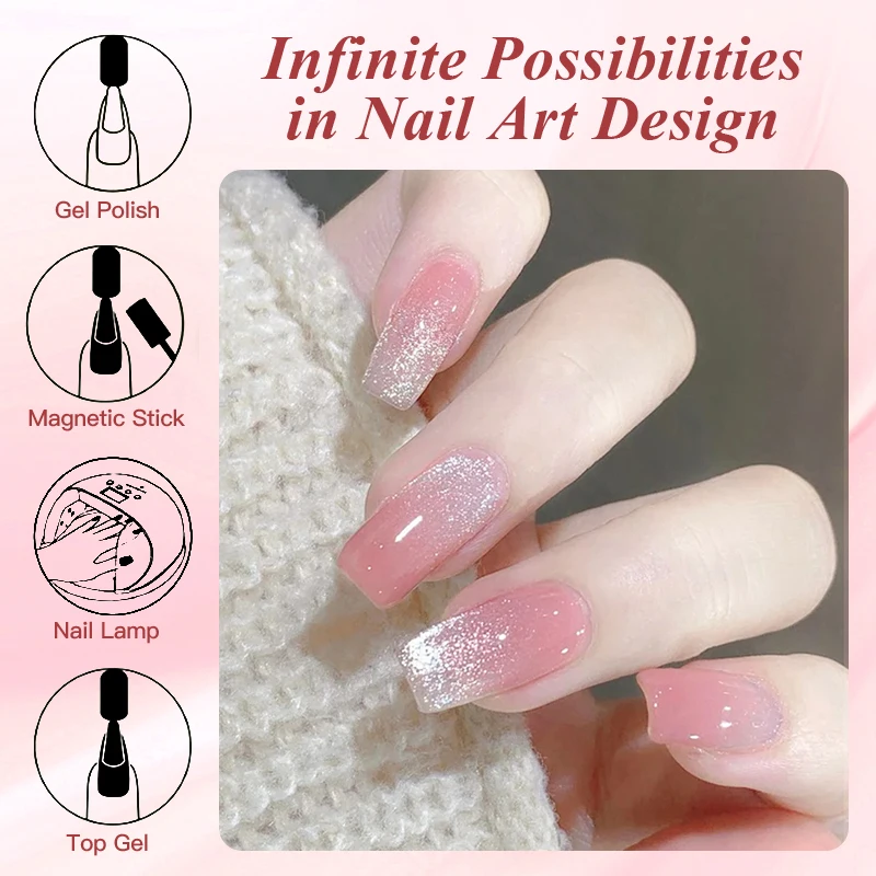 7ml Pink Cat Magnetic Gel Nail Polish Blue Green Sparkling Glitter Glass Bead Semi Permanent Soak Off UV Gel Varnish Manicure