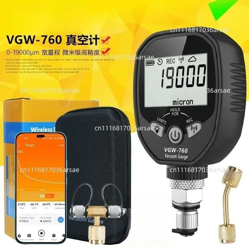 VGW-760 Wireless APP Vacuum Gauge, High-precision Electronic Digital Display Vacuum, Refrigerant Vacuum Pressure