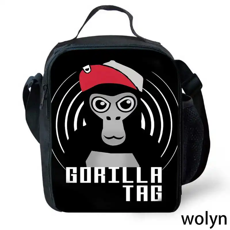 Gorilla Printed Tag Children Lunch Bags,Cartoon School Bags for Boys Girls,Kids Picnic Bags Insulated Lunch Cooler Bags