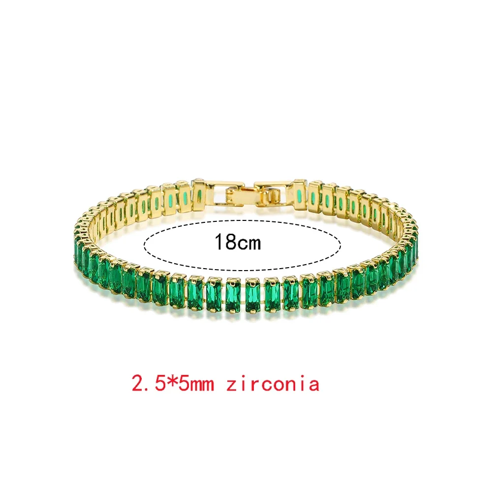 Luxus Smaragd Zirkonia CZ Tennis Armbänder für Frauen 18K Gold Überzogene Charme Grün Weibliche Armreifen Hochzeit Schmuck Geschenk