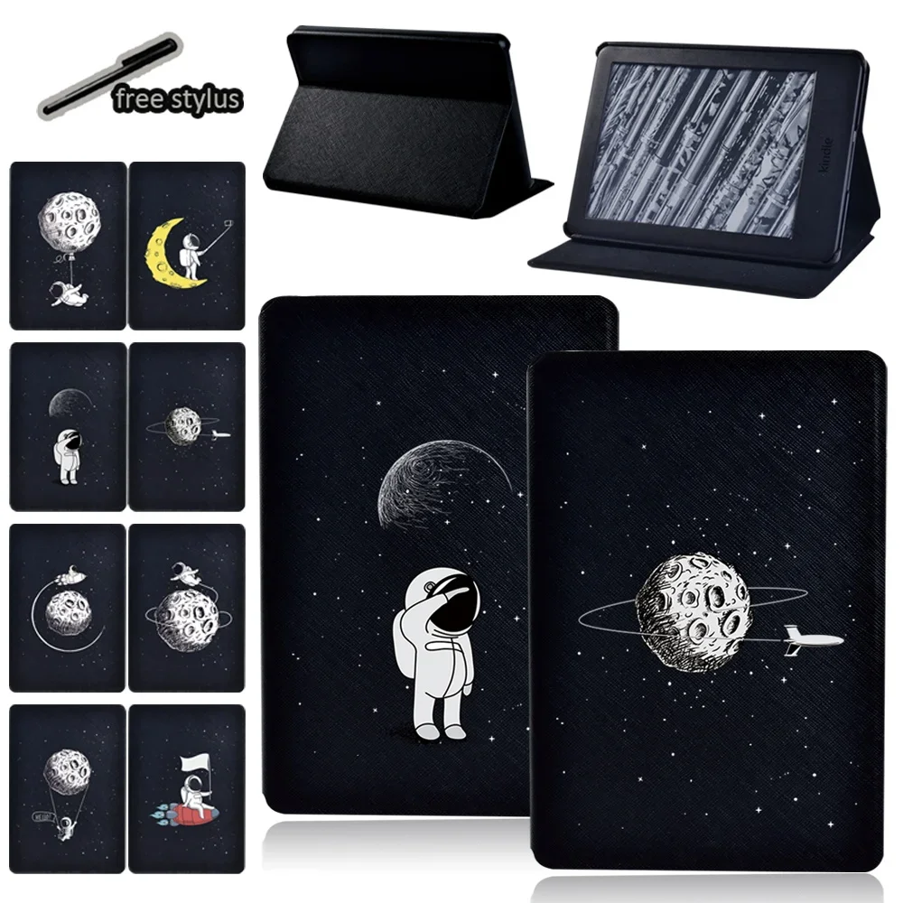 Tablet Case for Amazon Kindle 8/Kindle 10th Gen Paperwhite 4/1/2/3 Stronaut Black Series Cover Case Dust Prevention +Free Stylus