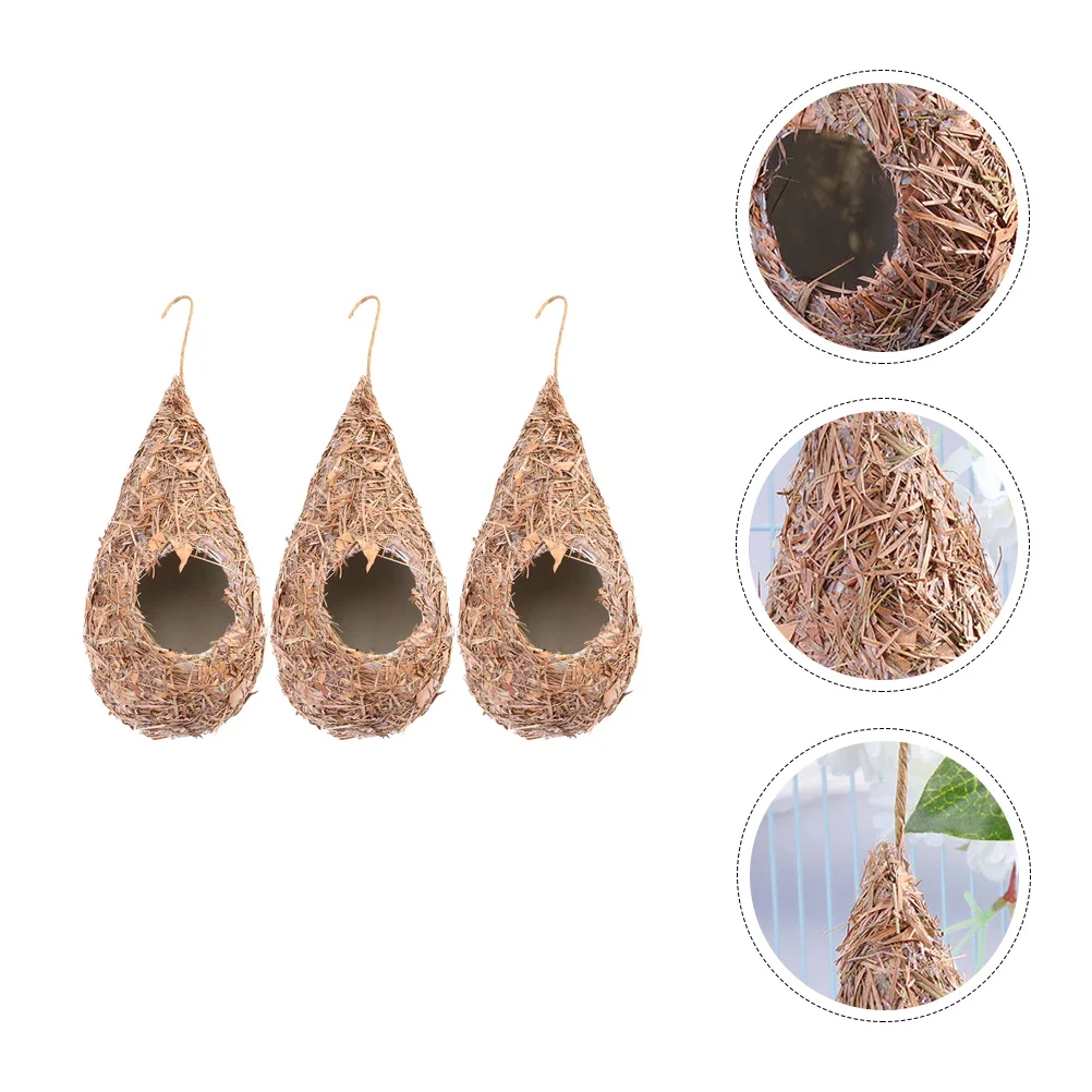 

3 Pcs Hanging Grass Bird Nest House Decor The Straw-woven Outdoor Simulation Decorative Hut Artificial