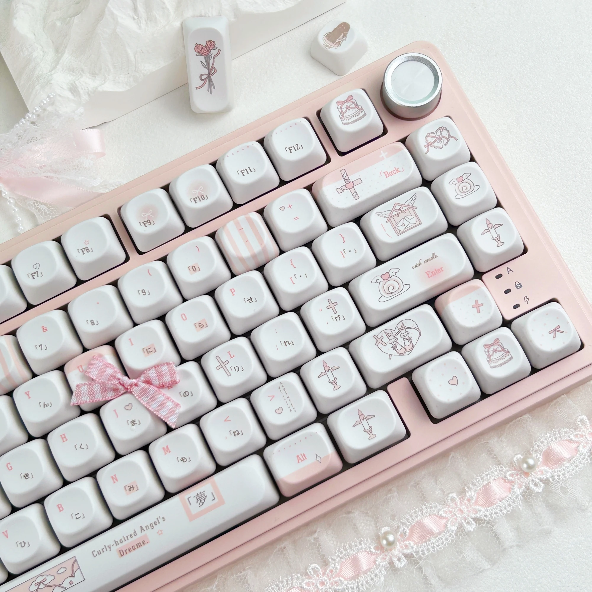 MAIMOOO Pink White Lolita Style Keycaps Russian Korean MOA Cherry Profile Cute Curly-Haired Angel Keycap for Mechanical Keyboard - view 4