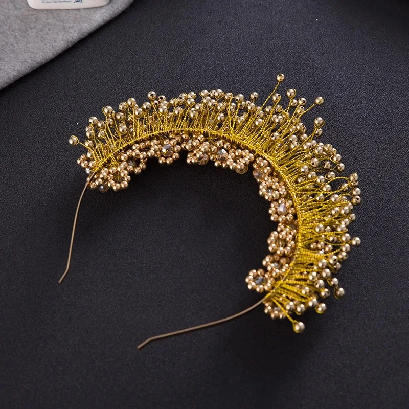 Gold Color Pearl Flower Headband Hairband Tiara For Women Pageant Bridal Wedding Hair Accessories Jewelry Crown Tiara Headband image 4