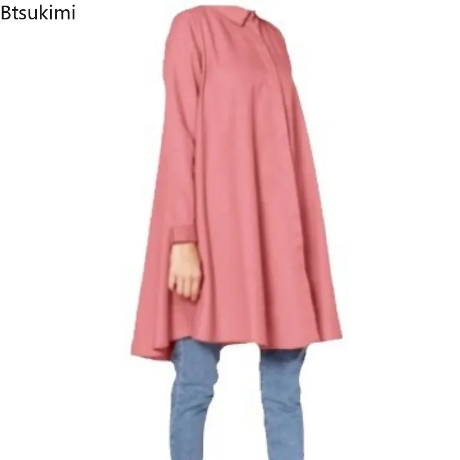 2025 Muslim Fashion Abayas for Women Oversized Solid Loose Casual Cardigan Lapel Button Tops Ladies Modest Blouses Elegant Shirt
