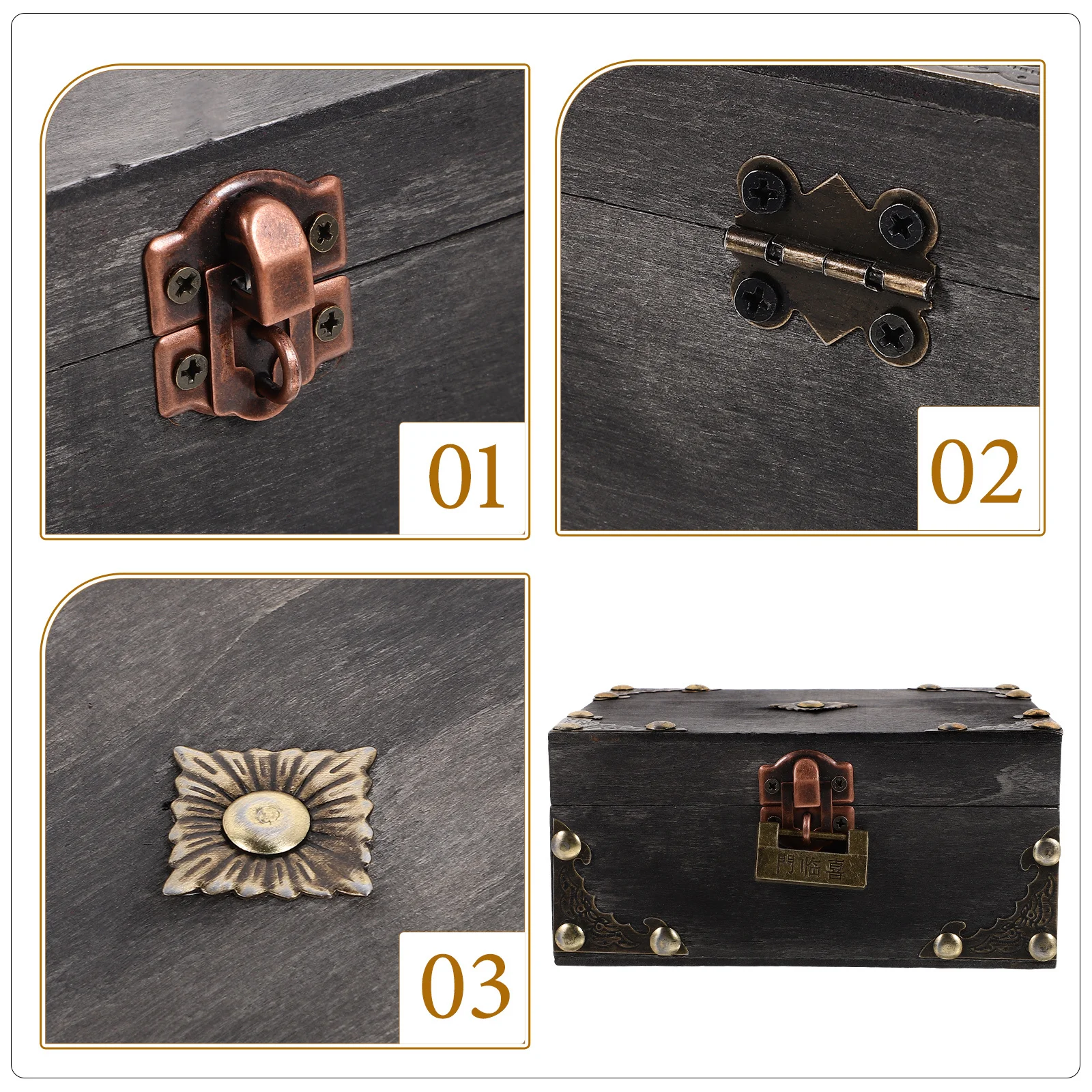 

Vintage Wooden Storage Box Large Capacity Padlock Jewelry Keepsake Treasure Chest Retro Pirate Decor Wood Storage Chest