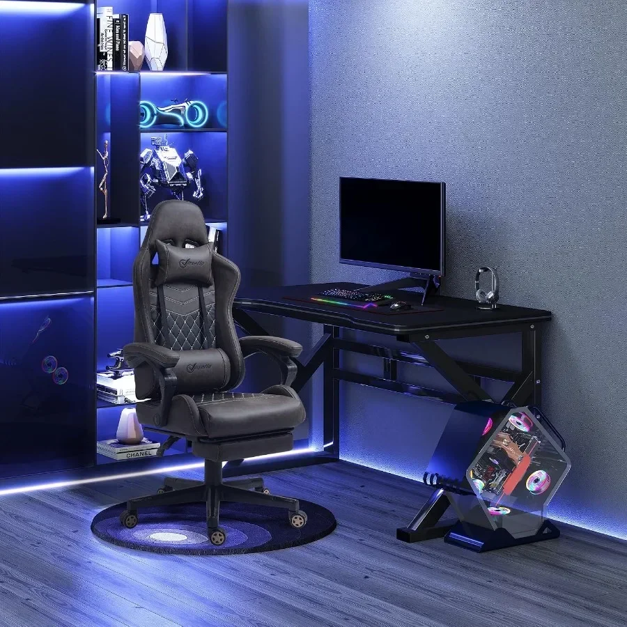 Racing Gaming Chair for Esports and Home Office Use, Diamond-Stitched PU Leather, Brown, Ergonomic High Back with 360 Swivel