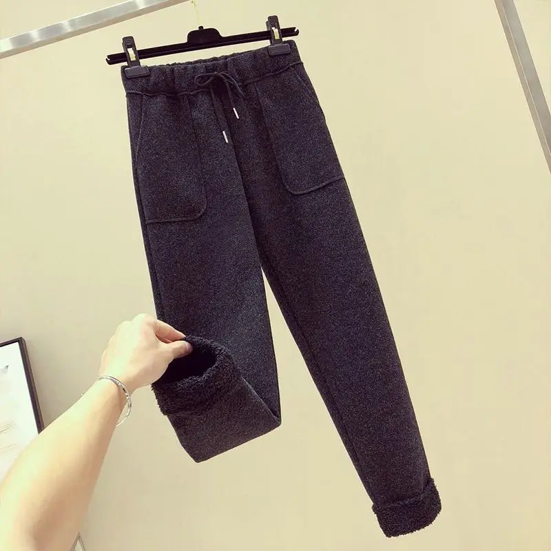 Wollen wijde pijpen broek Dames cropped broek Nieuwe hoog getailleerde rechte pijpen Koreaanse versie Student los en dik