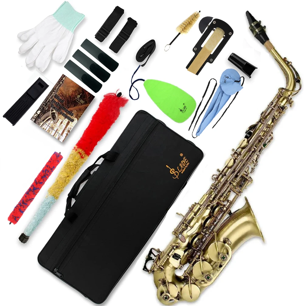 

SLADE Cyan Antique Saxophone Brass Eb Alto Saxophone with Cleanning Cloth Reed Clip Trimmer Strap Glove Parts for Beginners