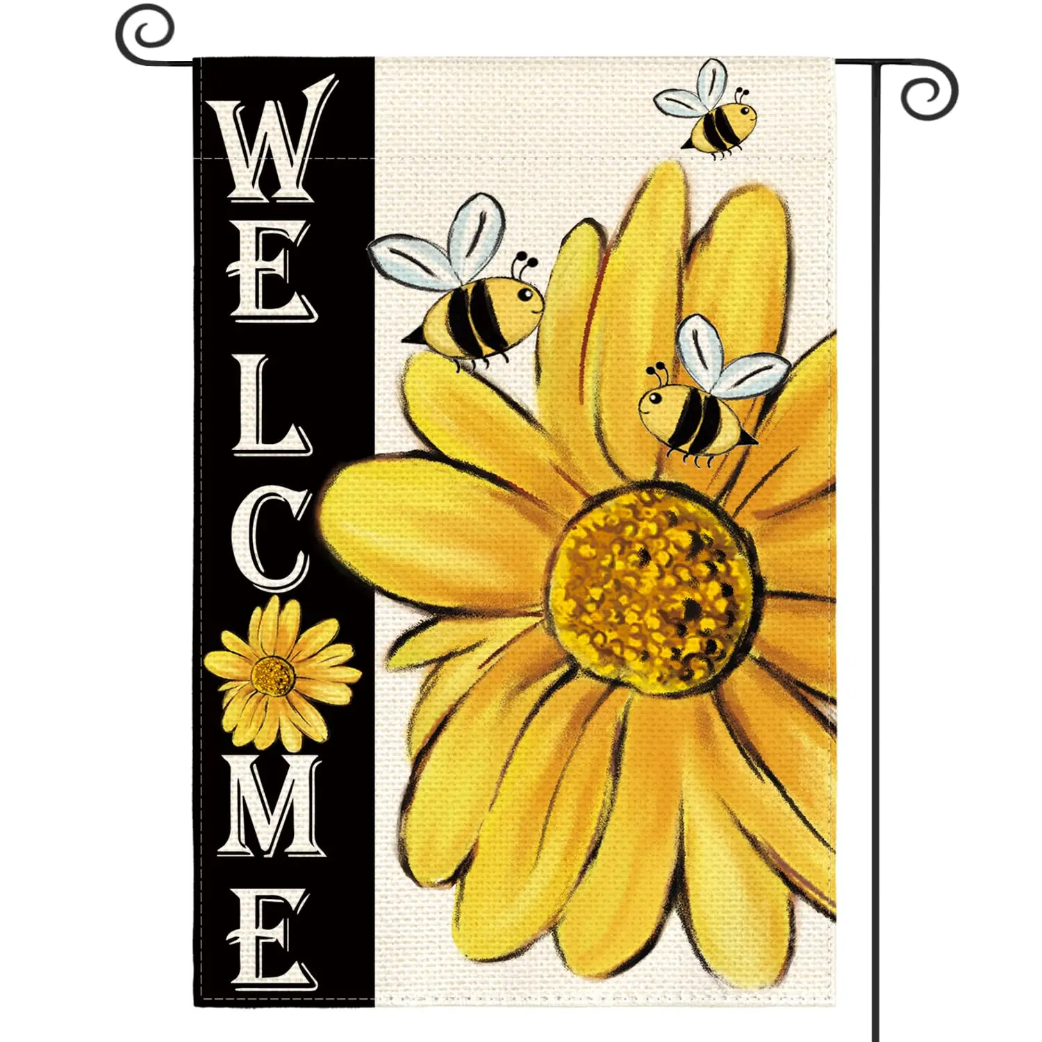 Double Sided Garden Flag, Outdoor Yard Decoration, Sunflower, Summer, Welcome Watercolor Bee, Holiday Fall Party, 12x18 Inch