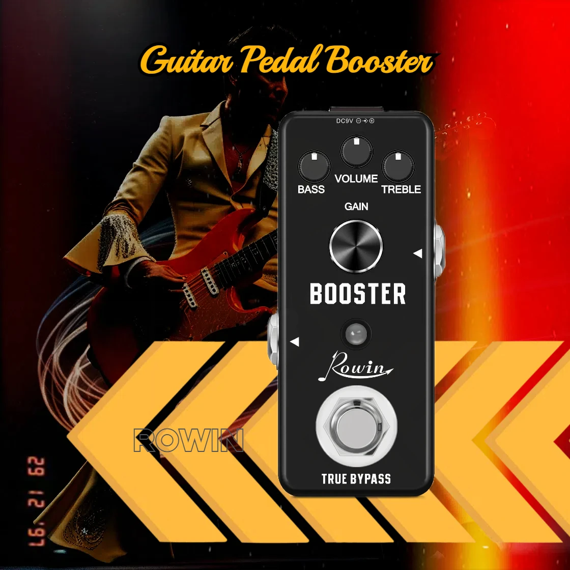 Rowin Electric Guitar Bass Effect Booster Pedal Pure Analog Boost Bass/Treble/Volume Shape Your Tone Mini Size True Bypass