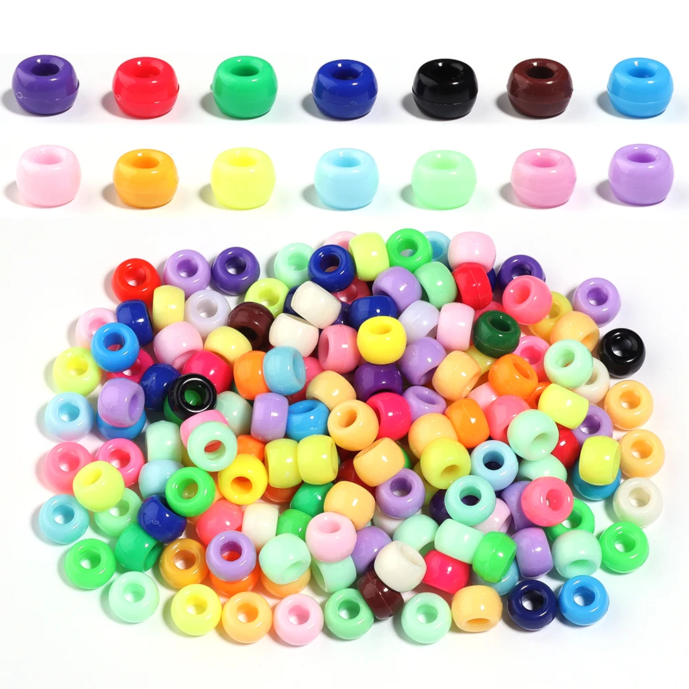 200 Stück 6x9mm Einfarbige Großlochperlen Lose Abstandhalter Acrylperlen für Schmuckherstellung DIY Haardekoration Armband-Zubehör