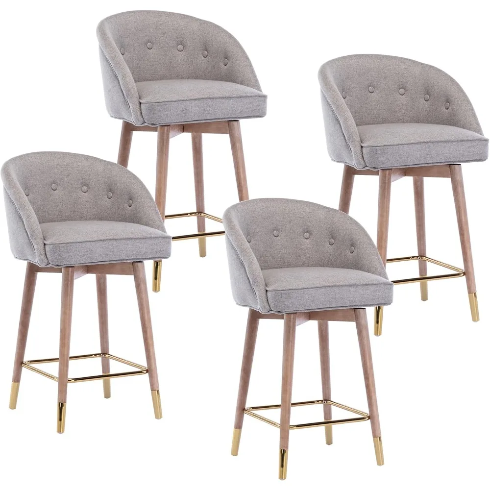 Swivel Counter Height Bar Stools with Back Set of 4, Fabric Kitchen Island Chair Stools with Wood Legs and Footrest, Bar Stool