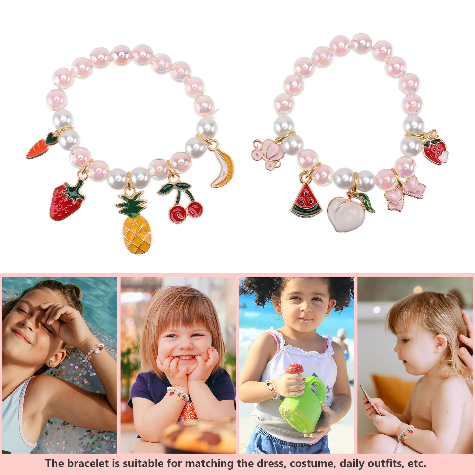 2Pcs Child Imitation Pearl Bracelet Girls Wrist Chain Fashion Durable Wear Daily Outfits Concert Cheerful Events