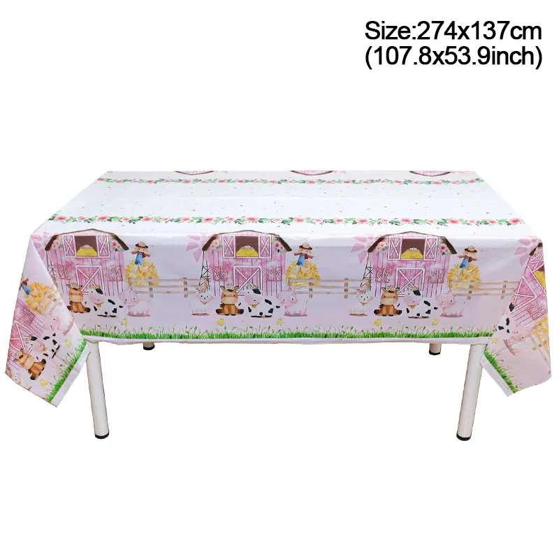 Rosa Bauernhof Tiere Geburtstag Dekor Einweg Geschirr Set Papier Banner Blumen Teller Baby Dusche Mädchen Geburtstag Party Dekorationen – Detail 9