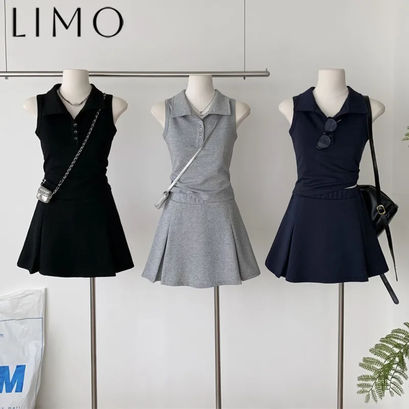 

LIMO Women's Sleeveless Top + Pleated Skirt Set Summer Casual Outfit Slim Fit Bodycon Skirt Two Piece Set Daily Wear