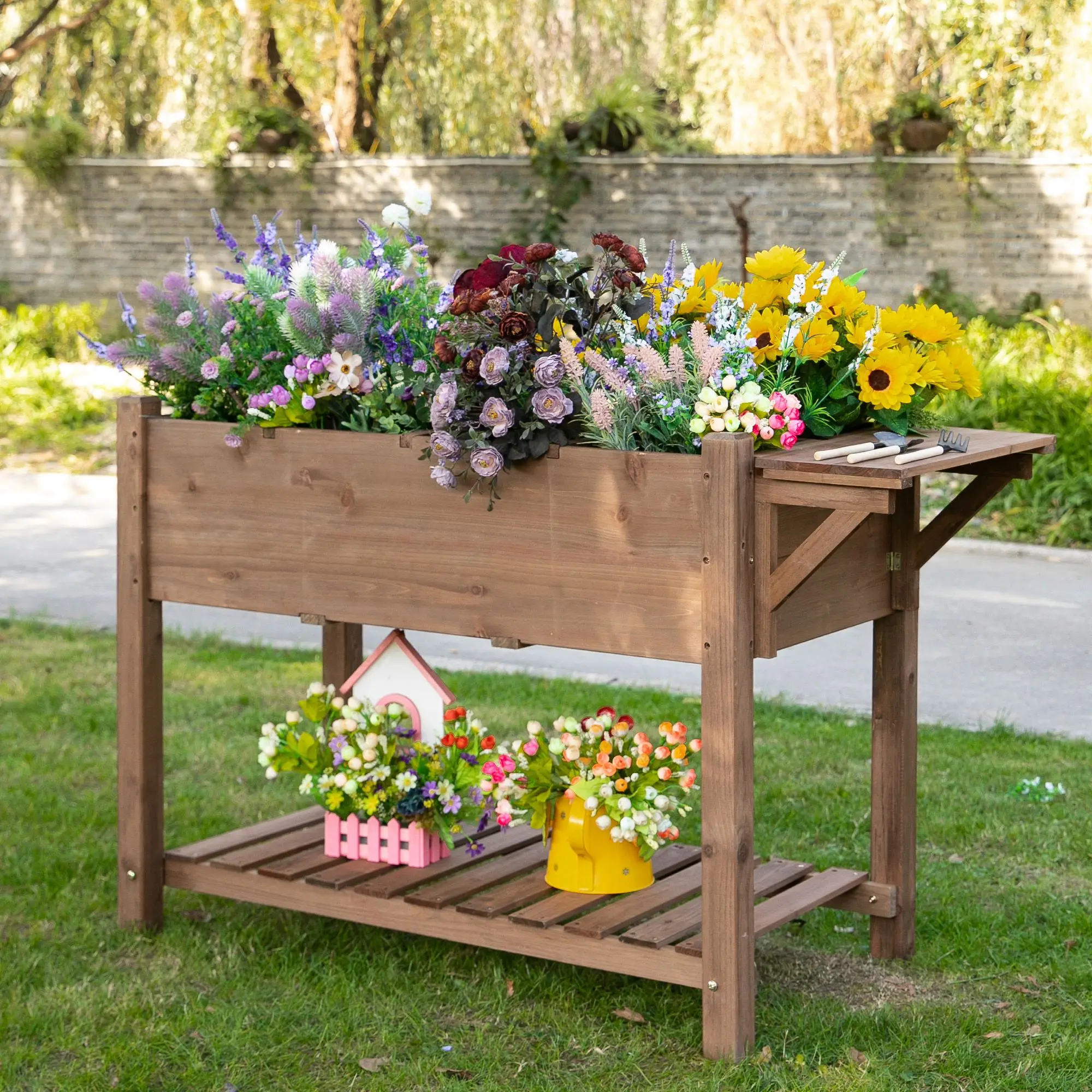 Outsunny Jardinera Elevada de Madera Maciza para Cultivo de Plantas