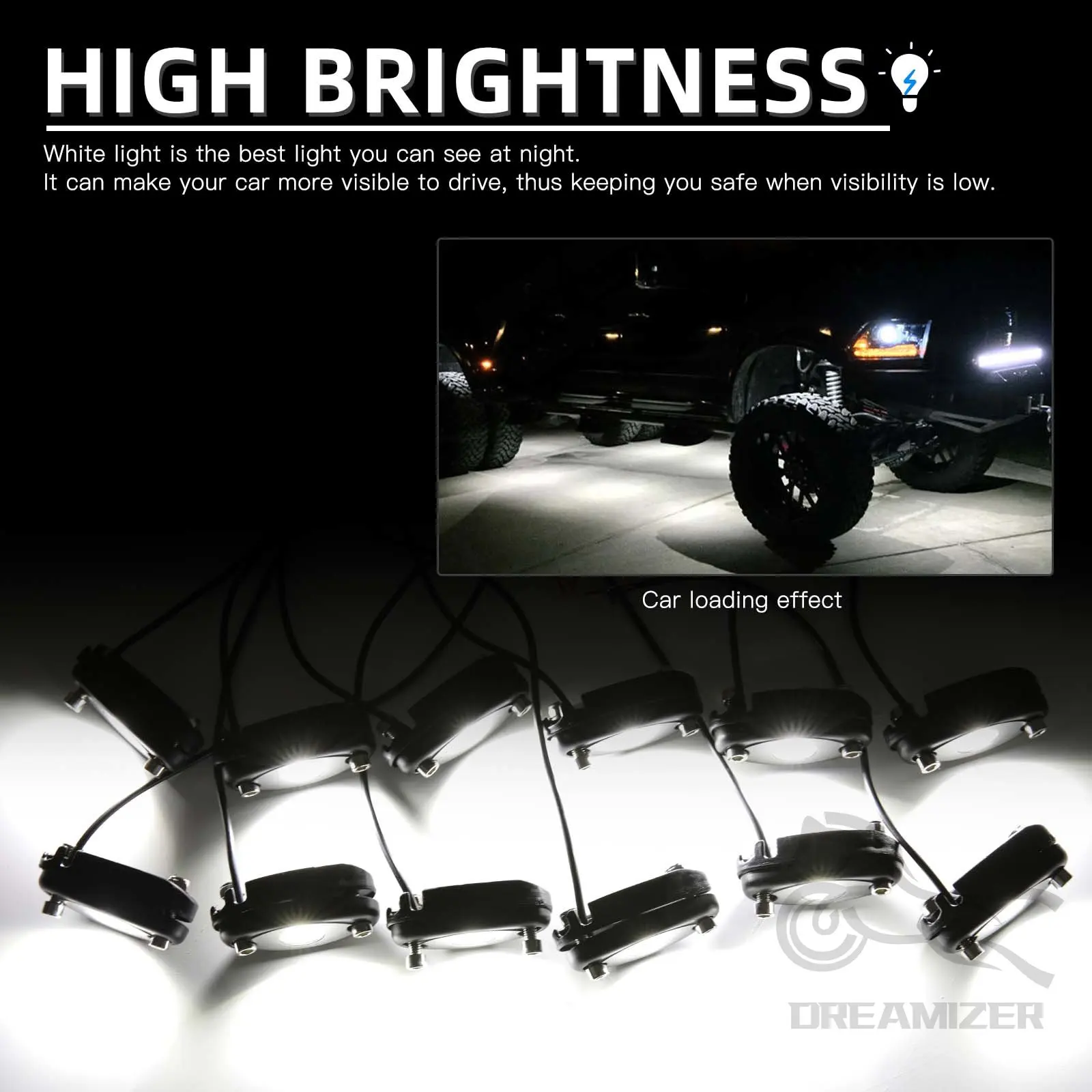 12 in 1 White Blue RGB LED Rock Lights Car Chassis Light For Jeep Off-Road Truck Boat Music Sync Bluetooth APP Control Undergolw