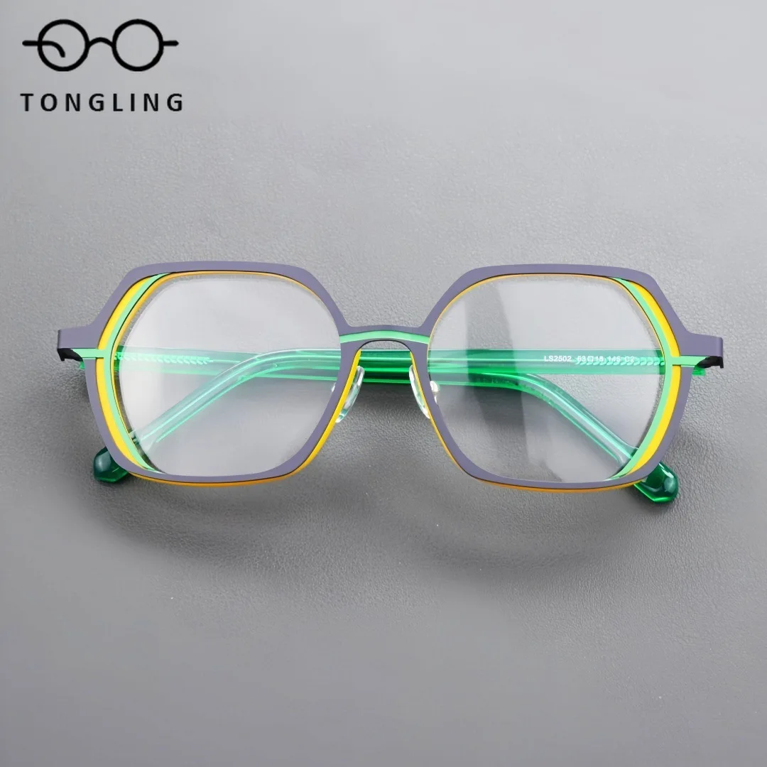 2026 Square High-Quality Fashion Women Handcrafted High-End Acetate Alloy Patchwork Glasses Retro Men Commuting Glasses Frame