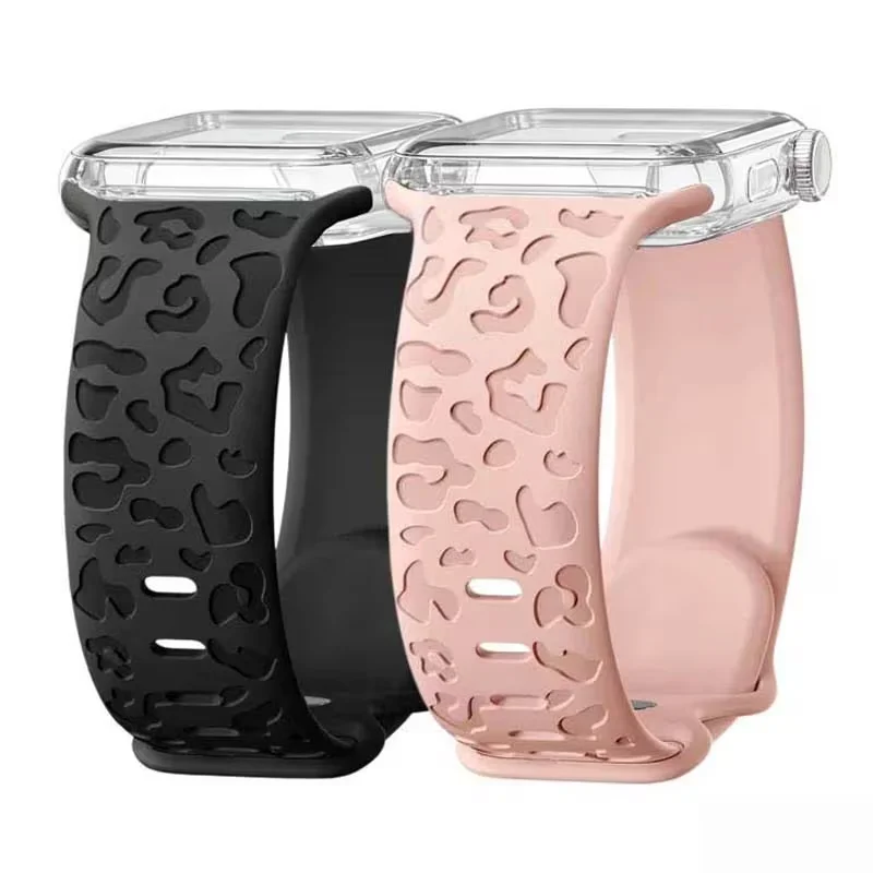 2PCS Straps For Apple Watch Band 46mm 42mm 41-45mm 40 44mm 49mm Engraved Leopard Bracelet Iwatch Series 11-10 se 9 8 7 Ultra 3 2