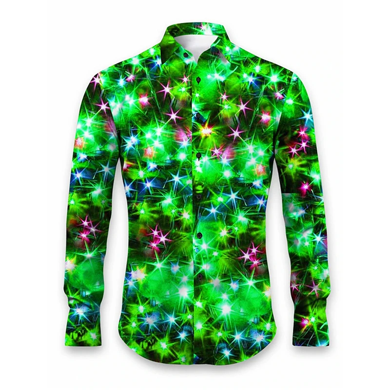 2024 New 3D Printing Color Athleisure Fashion Comfortable Shirt Mens Long Sleeve Buttons Cool Glossy Pattern Festive Shirt Men