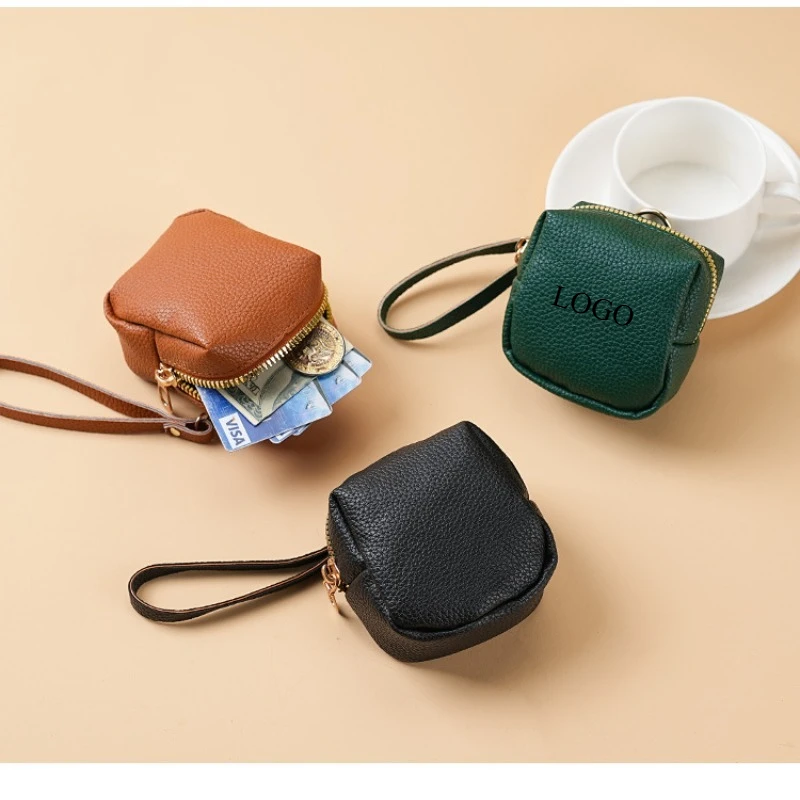 

Laser Custom LOGO PU Soft Leather Women's Portable car Key Bag Personalize Text Coin Purse Lipstick Bag Keybag of Wrist Strap