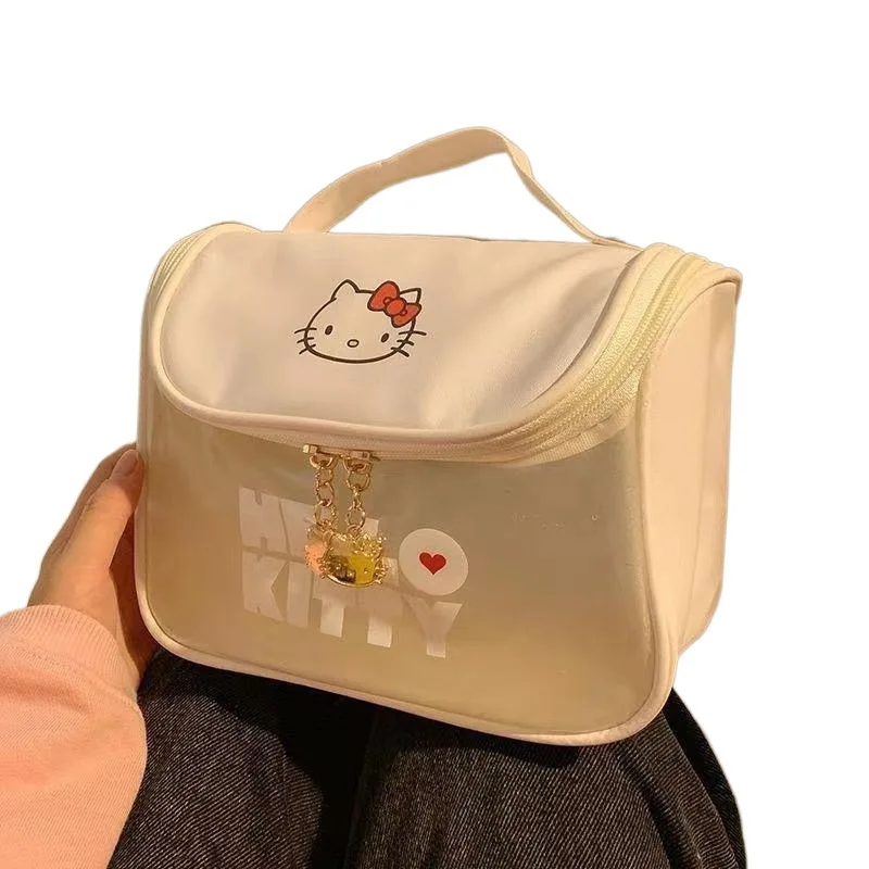 Simpatica borsa per il trucco del gatto del gattino borsa portatile per la cura della pelle da viaggio di grande capacità