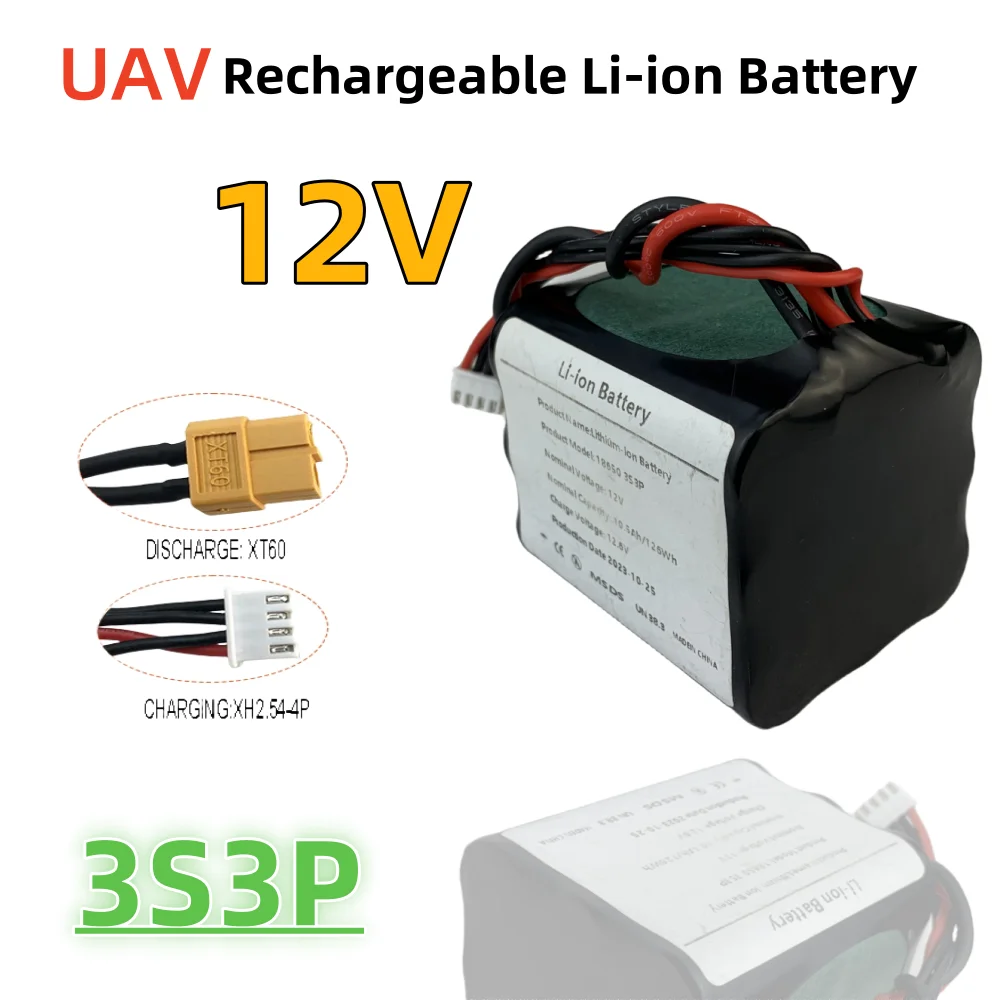 

12V 10.5Ah 3S3P 12.6V High Capacity UAV Rechargeable Li-ion Battery For Various RC Airplane Quadrotor XH2.54-4P XT60