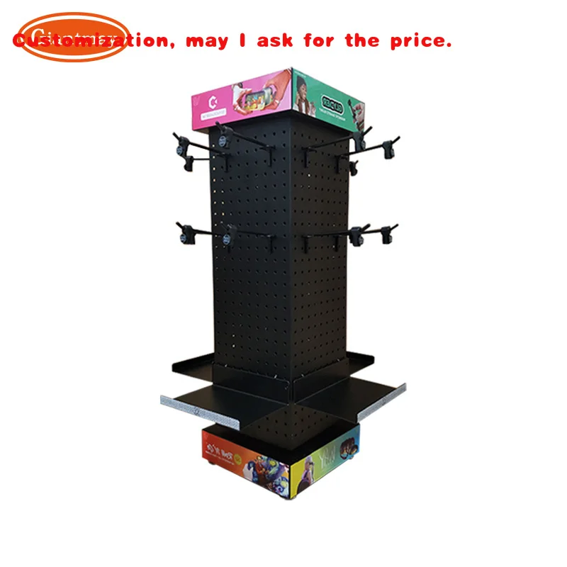 custom.4 Sided Metal Rotating Display Stand Tools Jewelry Phone Accessories Retail Store Pegboard Spinner Display Rack