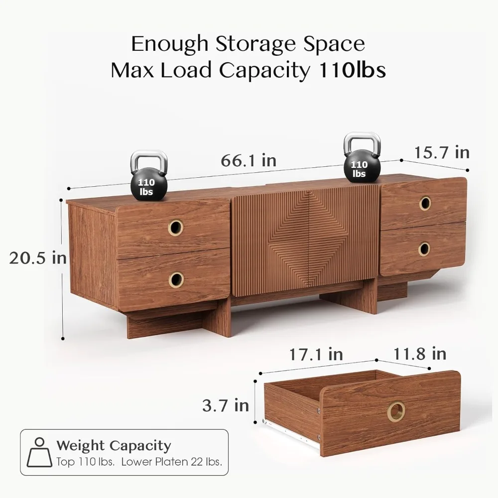 حامل تلفزيون حديث 66 من منتصف القرن لمساحات المعيشة، و75 وحدة تحكم تلفزيون مع مساحة تخزين، ومركز ترفيهية للوسائط