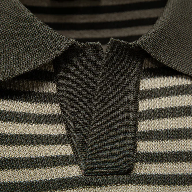 بلوزة رجالية مخططة بياقة النورس منسوجة irt بقصة ضيقة كاجوال ort Sve Faion مصنوعة من مزيج البوليستر #3