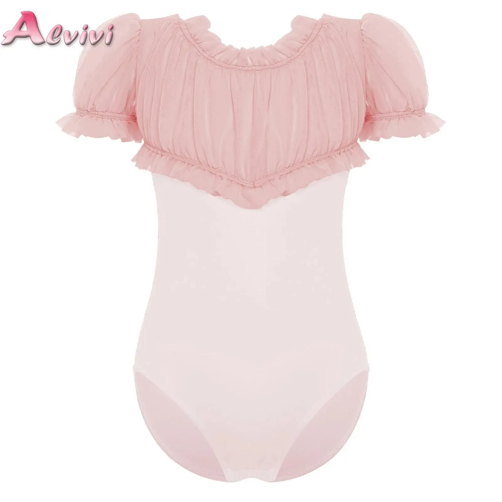 

Figure Skating Costume Rhythmic Gymnastics Jumpsuit for Girls Ballet Dance Leotard Kids Sheer Mesh Bodysuit Teens Dancewear