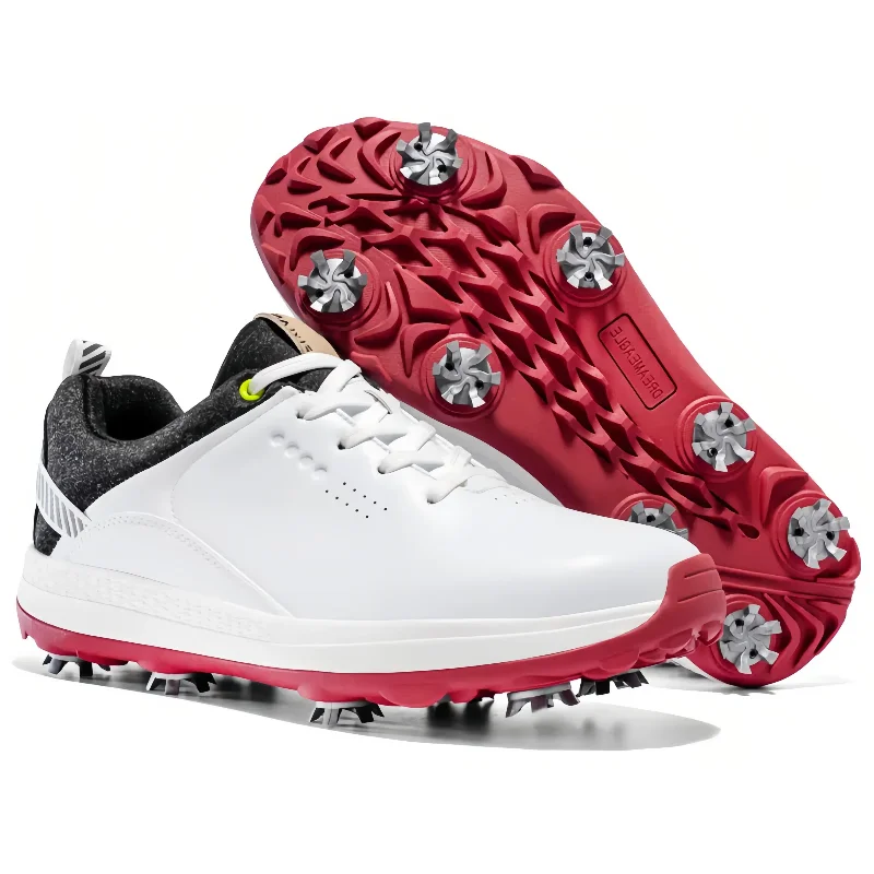 

Golf Shoes Men - High-Tech Fiber Upper Slip-Resistant Outsole Golf & Outdoor Breathable Lace up Sneakers Metal-Plastic Studs