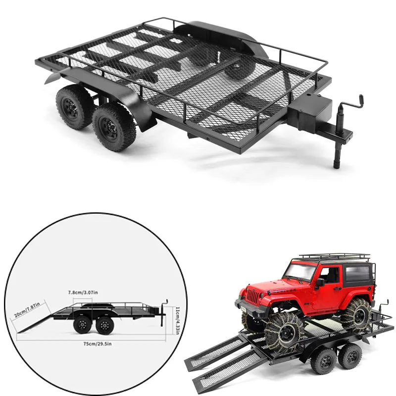 1 Set Simulation Metal Dual Axle Trailer Set with Light Set and Storage Box for 1/10 RC Crawler Car Traxxas TRX4 SCX6 SCX10