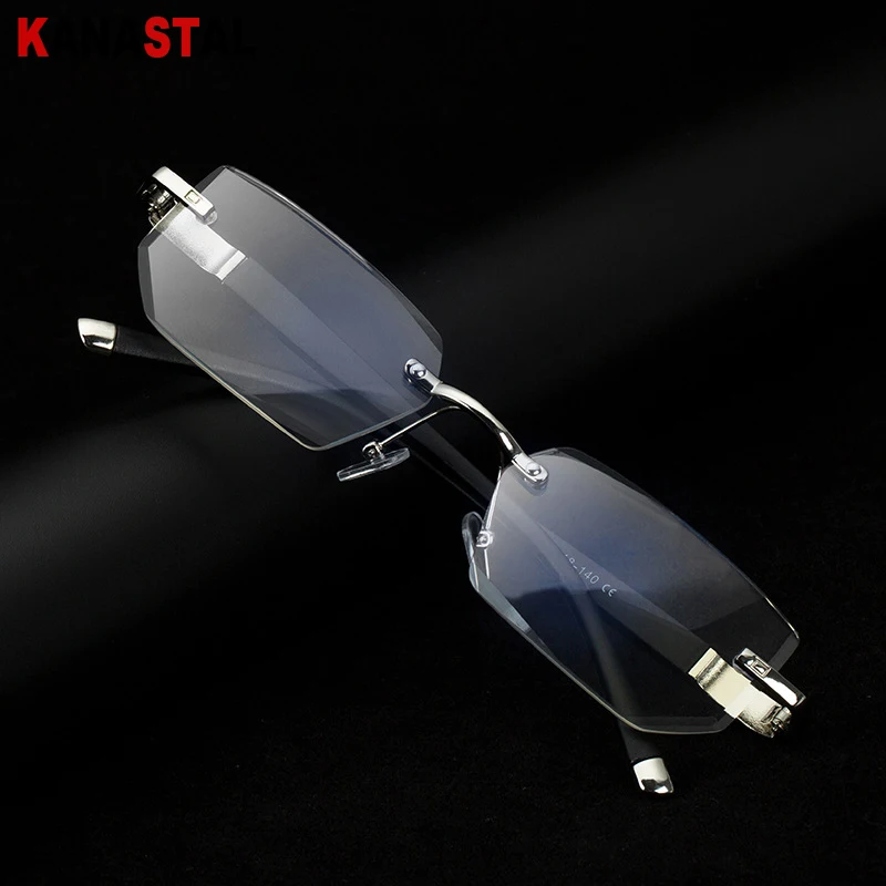 Men Blue Light Blocking Reading Glasses Women Dimond Cutting Rimless Eyeglasses Frame Anti Fatigue Hyperopia Presbyopic Eyewear