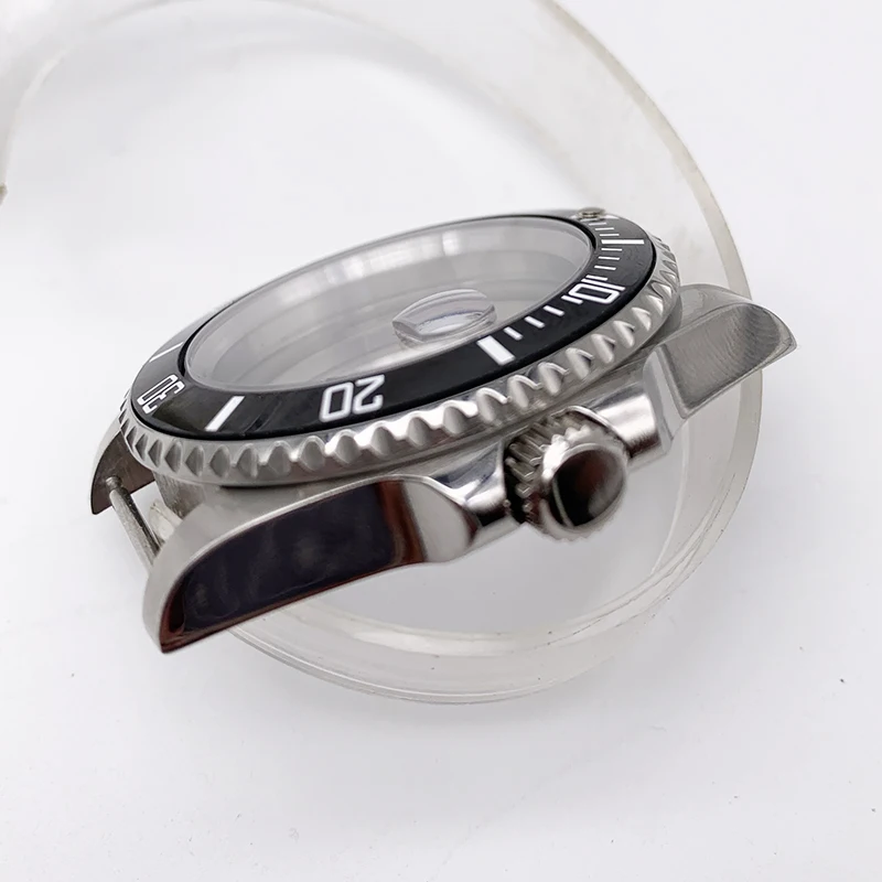 シルバーサブセラミックベゼル時計ケース、サファイアガラスミラー、40mm、nh35、nh36、2813、8215ムーブメントに適合、高品質