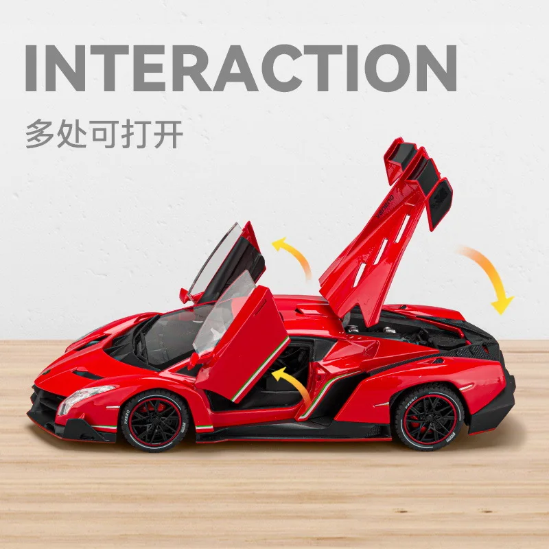 1:24 Lamborghini Veneno Supercar Alloy Cast Toy Car Model Sound and Light Children\'s Toy Collectibles Birthday gift F573