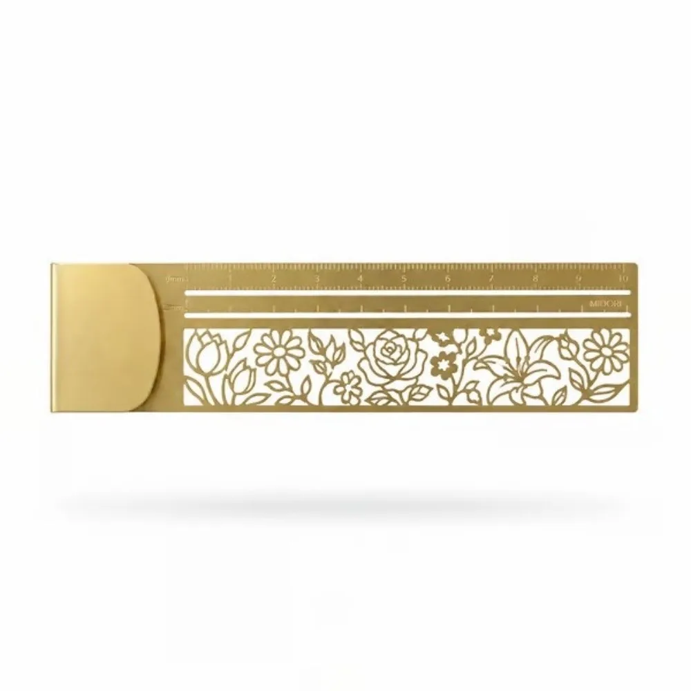 Portable Brass Bookmark Ruler Hollow Multi-functional Stencil Straight Ruler Cute Patterns Journal Decorative Ruler Students