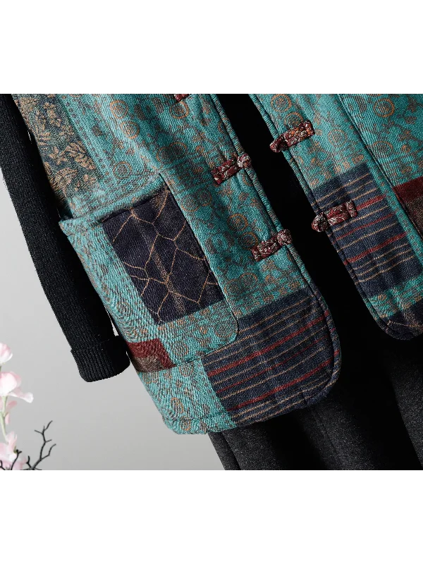 سترة نسائية كلاسيكية من القطن والكتان بأزرار مطبوعة لخريف وشتاء 2025 سترة جديدة ذات ياقة صينية مستديرة معطف Ne Jaet #2