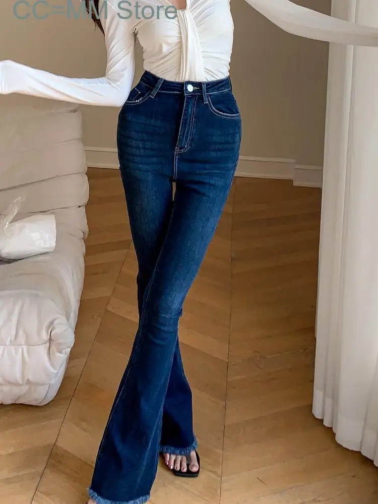 New Blue Casual Jeans Women Streetwear High Waist Vintage Skinny Flare Pants Female Washed Korean Style Sexy Denim Trousers